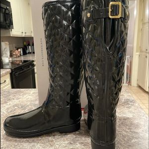 Hunter Refined Glossy Quilted Tall Rain Boots